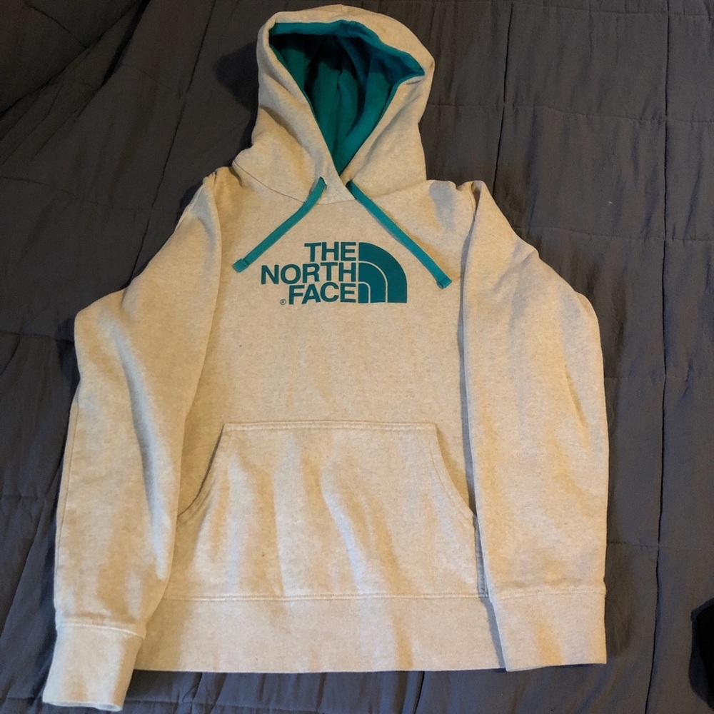 The North Face Gray Hoodie with Teal Accents